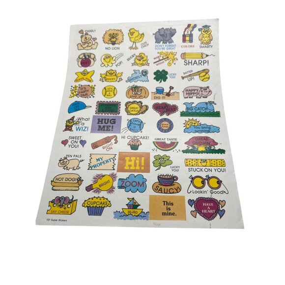 Vintage 1980s Super Stickers Sheet Fun Quirky Sayings Retro Classroom - Picture 1 of 3